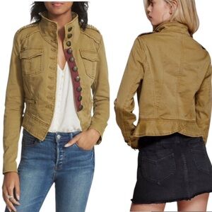 Free People Shrunken Officer Embellished Military Style Cropped Jacket - XS